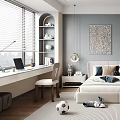 Cozy Kids Room Interior Design With Bed Stuffed Toys Soccer Ball Study Desk And Bookshelf