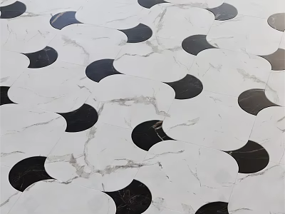 White Marble Floor Tiles With Black Crescent Patterns And Geometric Design 3d model
