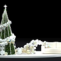 Christmas Interior Decor With Green Tree White Silver Balloons And White Sofa 3d model