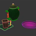 Elegant Green Household Items Including Teapot Teacup Saucer And Tray With Gold Accents