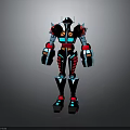 Futuristic Mechanical Robot With Glowing Blue Red Armor And Standing Pose Design