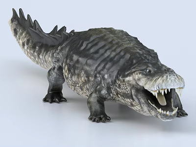Detailed Fierce Prehistoric Crocodile Reptile Model With Spiked Back Open Mouth And Sharp Teeth 3d model