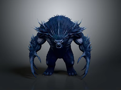 Ferocious Blue Spiked Fantasy Beast With Sharp Talons And Menacing Appearance 3d model
