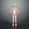 Game And Movie Character With Blue Purple Hair Cat Ears Pink Jacket And Blue Shorts