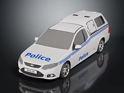 White Police Car Design With Blue Striped Pattern And Roof Lights 3d model