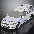 White Police Car Design With Blue Striped Pattern And Roof Lights