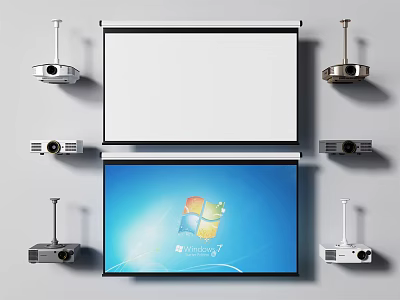 Complete Projection Monitoring Setup with Desktop and Wall Mounted Projectors and Screens 3d model