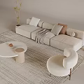 French Cream Sofa Coffee Table Cream Coffee Table Round Table Fabric Backrest Sofa Chair Solid Wood Sofa 3d model