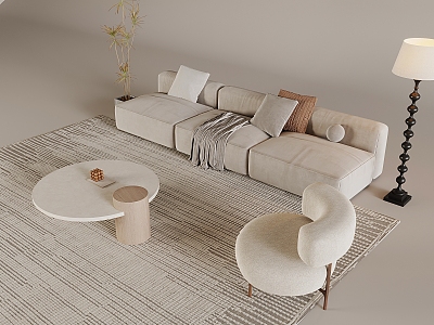 French Cream Sofa Coffee Table Cream Coffee Table Round Table Fabric Backrest Sofa Chair Solid Wood Sofa 3d model