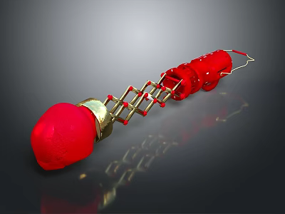 Shiny Red Decorative Ornament With Gold Chain And Multiple Linked Red Parts 3d model