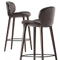 Modern Brown Leather Bar Stools With Curved Back And High Metal Base Design