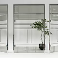 Modern Architectural Interior Featuring Glass Doors Windows And Green Plant In Black Pot