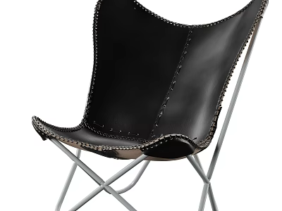Modern Black Leather Accent Chair With Cross Metal Frame And Stitching Detail 3d model