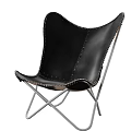 Modern Black Leather Accent Chair With Cross Metal Frame And Stitching Detail