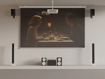 Home Theater Setup With Projector Screen And Surround Sound System 3d model