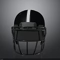 Black American Football Helmet With White Stripe Metallic Facemask And Reflective Surface