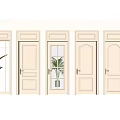 Cream Colored Hinged Doors Simple Modern With Glass Panel And Green Plant On Wooden Floor