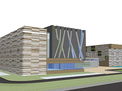 Modern Office Building Exterior With Striped Facade Glass Elements And Architectural Design 3d model
