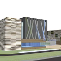Modern Office Building Exterior With Striped Facade Glass Elements And Architectural Design