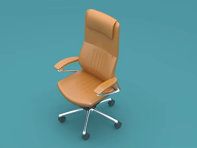 Modern Office Chair With Orange Leather Upholstery Armrests And Swivel Wheels 3d model