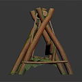 Wooden Swing Playground Equipment With Wooden Frame Rope Suspension And Green Vines