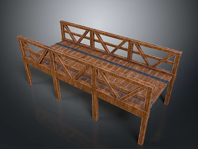 Wooden Bridge Structure With Railings Support Posts And Wooden Planks 3d model
