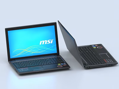MSI Laptop With Blue Screen Display And Keyboard Design Features 3d model