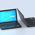 MSI Laptop With Blue Screen Display And Keyboard Design Features 3d model