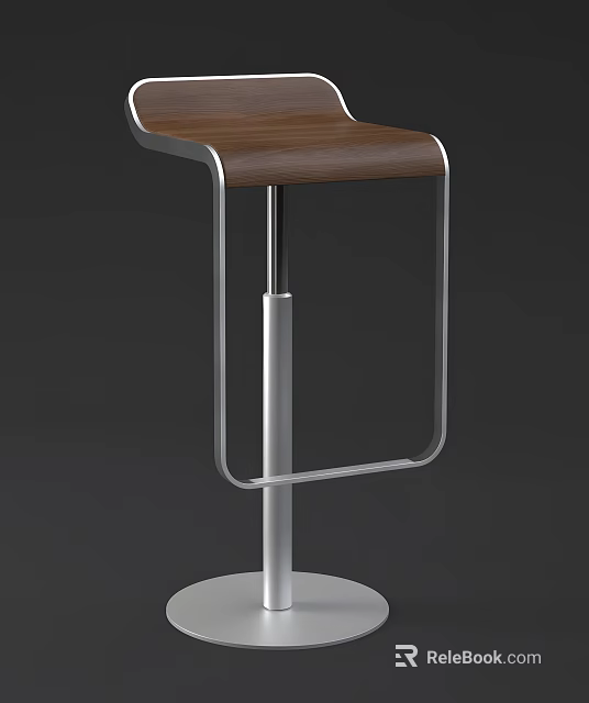 Modern Bar Stool With Wooden Seat And Sleek Metal Frame Design 3d model 