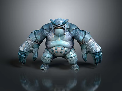 Blue Horned Armored Creature Character With Muscular Build Claws And Abdominal Orbs 3d model