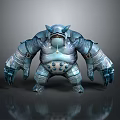 Blue Horned Armored Creature Character With Muscular Build Claws And Abdominal Orbs