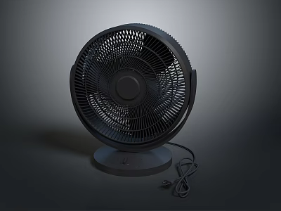 Black Circular Electric Fan With Stable Base And Power Cord 3d model