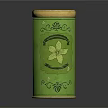 Green Decorative Tin Can With Gold Lid And Floral Pattern For Storage