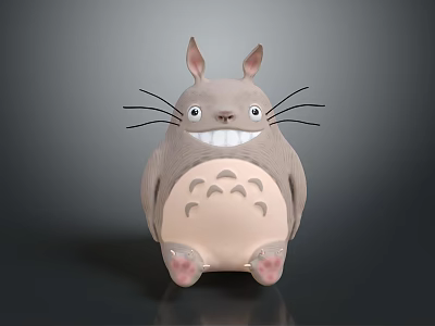 Gray Cartoon Character Creature With Big Ears Smiling Face Crescent Belly And Pink Paws 3d model