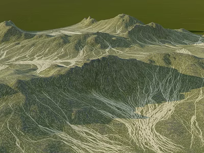 Natural Garden Landscape With Rolling Mountain Ranges And Stream Like Patterns 3d model
