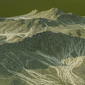 Natural Garden Landscape With Rolling Mountain Ranges And Stream Like Patterns 3d model