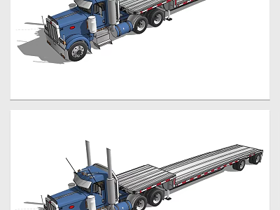 Blue Heavy Duty Flatbed Truck With Multiple Wheels For Efficient Transportation 3d model