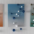 Wall Decor With Colorful Spheres And Wavy Line Texture On Orange Blue Green Backgrounds
