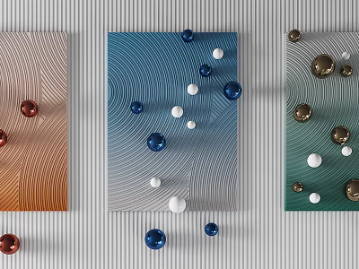 Wall Decor With Colorful Spheres And Wavy Line Texture On Orange Blue Green Backgrounds 3d model