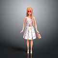 Colorful Spots Handbag Carried By Blonde Doll With Red Sunglasses And White Dress
