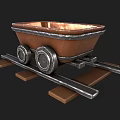 Brown Metal Framed Mine Cart On Wooden And Metal Rail Tracks