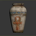 Green Plant In Decorative Terracotta Pot With Red Cross And Blue Triangle