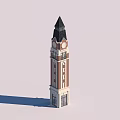 Classical Red Brick Tower With Black Roof Two Clocks And Windows Against Blue Sky
