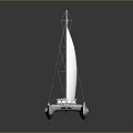 Modern Catamaran Sailboat With Multiple White Sails And Wooden Deck Design