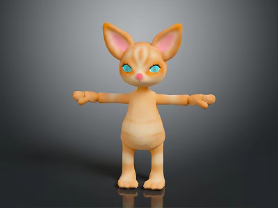 Cartoon Orange Cat with Big Pink Inner Ears Blue Eyes and Outstretched Arms Standing 3d model