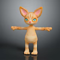 Cartoon Orange Cat with Big Pink Inner Ears Blue Eyes and Outstretched Arms Standing