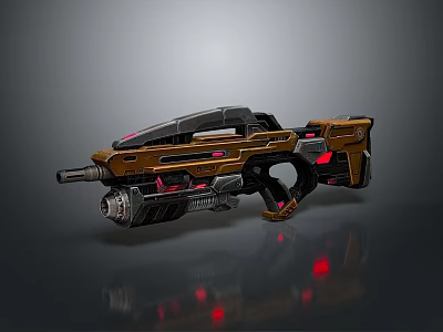 Futuristic Sci Fi Weapon Design With Brown Black Body And Red Glowing Elements 3d model