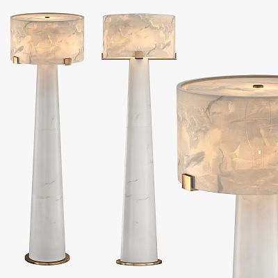 Modern White Floor Lamps With Textured Lampshade And Gold Metal Accents 3d model