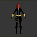 Game Movie Female Character With Red Hair Black Bodysuit Yellow Gloves Belt And Boots