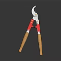 Professional Red Pruning Shears With Wooden Handles And Sharp Metal Blade 3d model